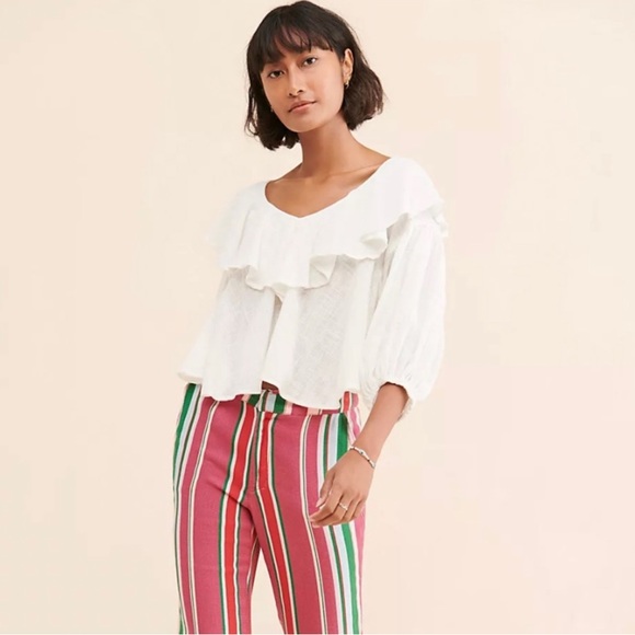 NWT Free People Zuri Ruffle Blouse in Ivory - Picture 5 of 16